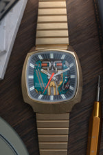 *TWIN SET* (NOS) Bulova Accutron Spaceview 100th Anniversary Watches: Steel  & Gold Plated (c. 1975)